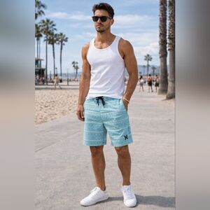 Hurley Aqua Tribal Pattern Boardshorts Black Drawstring Surf Swim Shorts Beach